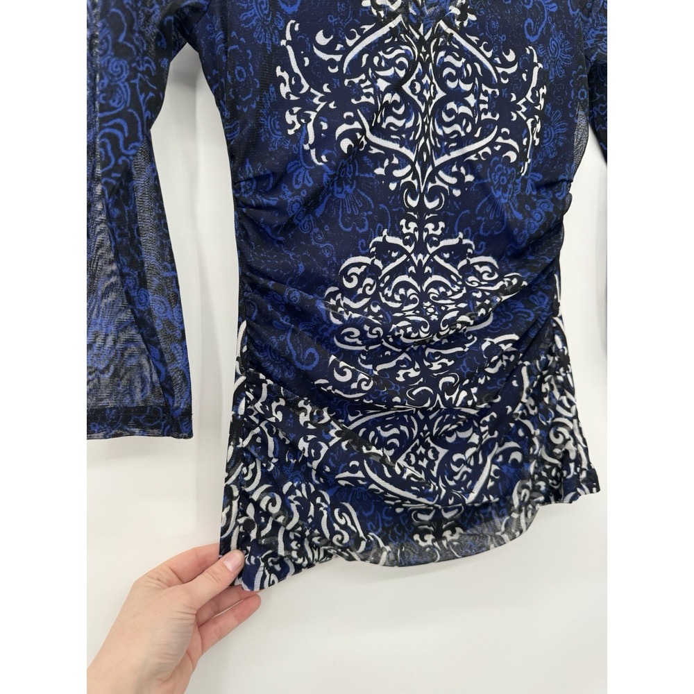 INC Blue Rouched Tight Fitted Top Y2K Fairy grunge Sheer‎ cyber punk whimsigoth - Picture 10 of 12